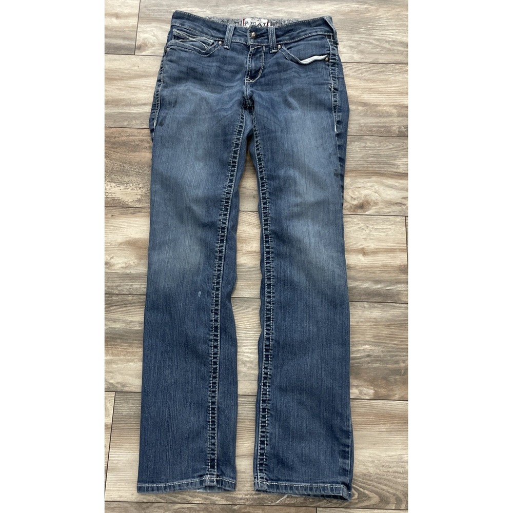 Ariat REAL Mid Rise Bootcut Jeans Womens 29L Blue Denim Western Embroidered